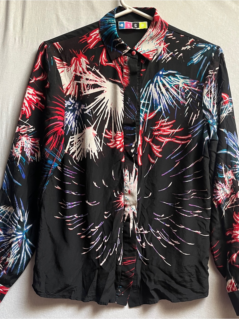 MSGM Black Silk Firework Print Button Down Shirt Blouse Size XS